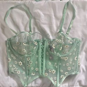 SxF mint green daisy corset bra
